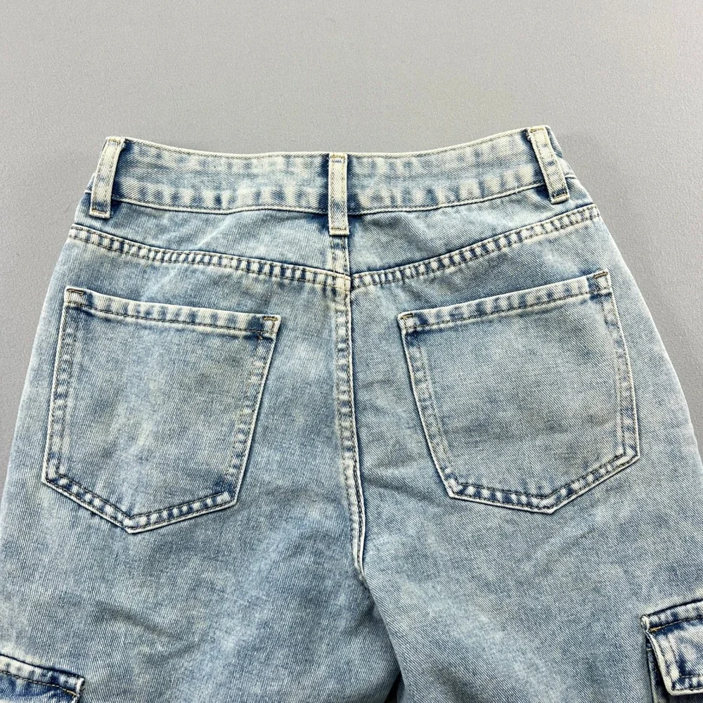NVFelix Jeans Womens XS Blue Denim Cotton Mid Rise Cargo Pockets Straight Leg